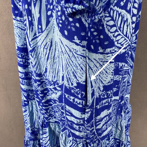 Vtg 80s 90s Two Potato Laguna Beach Midi Tiered Muumuu Dress XS Cotton Blue NOS - Picture 9 of 16